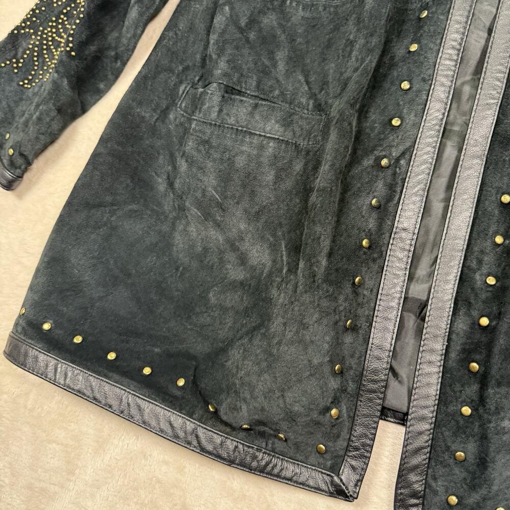 VTG Linea By Louis Dell'Olio Black Suede Leather Studded Western Jacket Size 1X - Picture 3 of 8